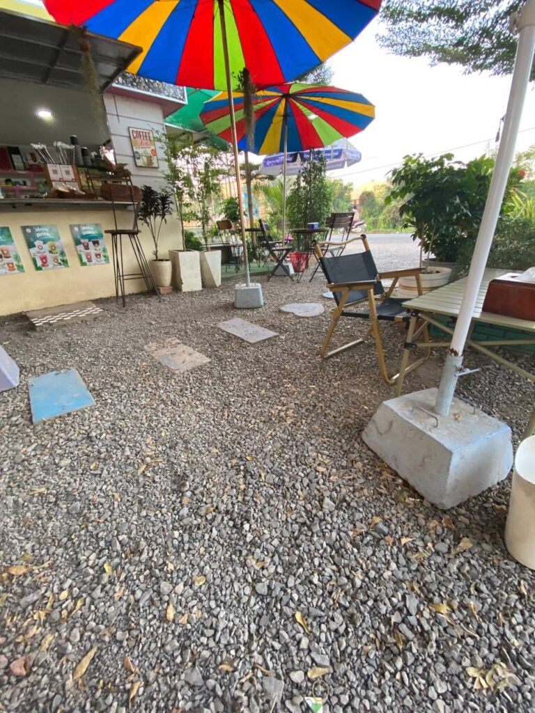 Camping style coffee chairs and table outdoor cafe setup