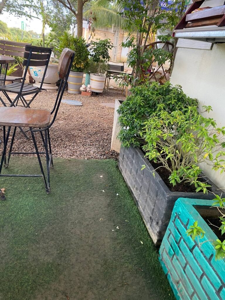 Our outdoor seating at The Press Day Coffee. Beautiful, but definitely hot enough to need an iced drink!